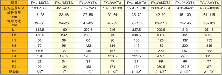 驅(qū)動(dòng)式液壓扭矩扳手技術(shù)參數(shù)表