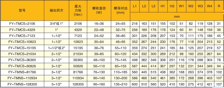 全自動(dòng)液壓扭矩扳手技術(shù)參數(shù)表